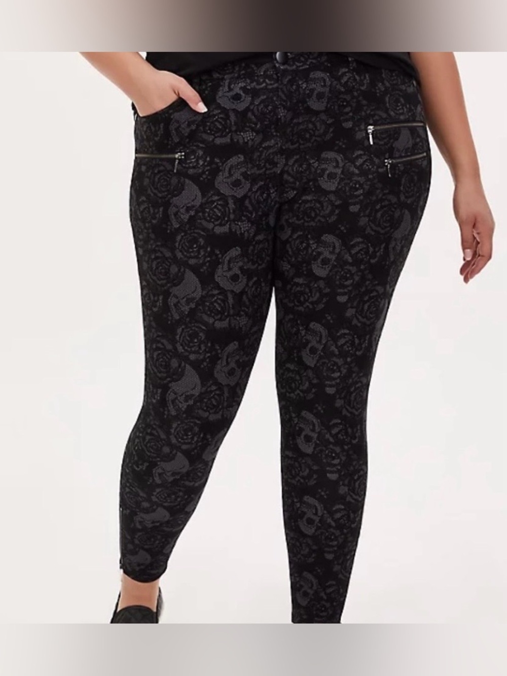 Torrid Skull & Rose Print Jeggings with Zip Accents